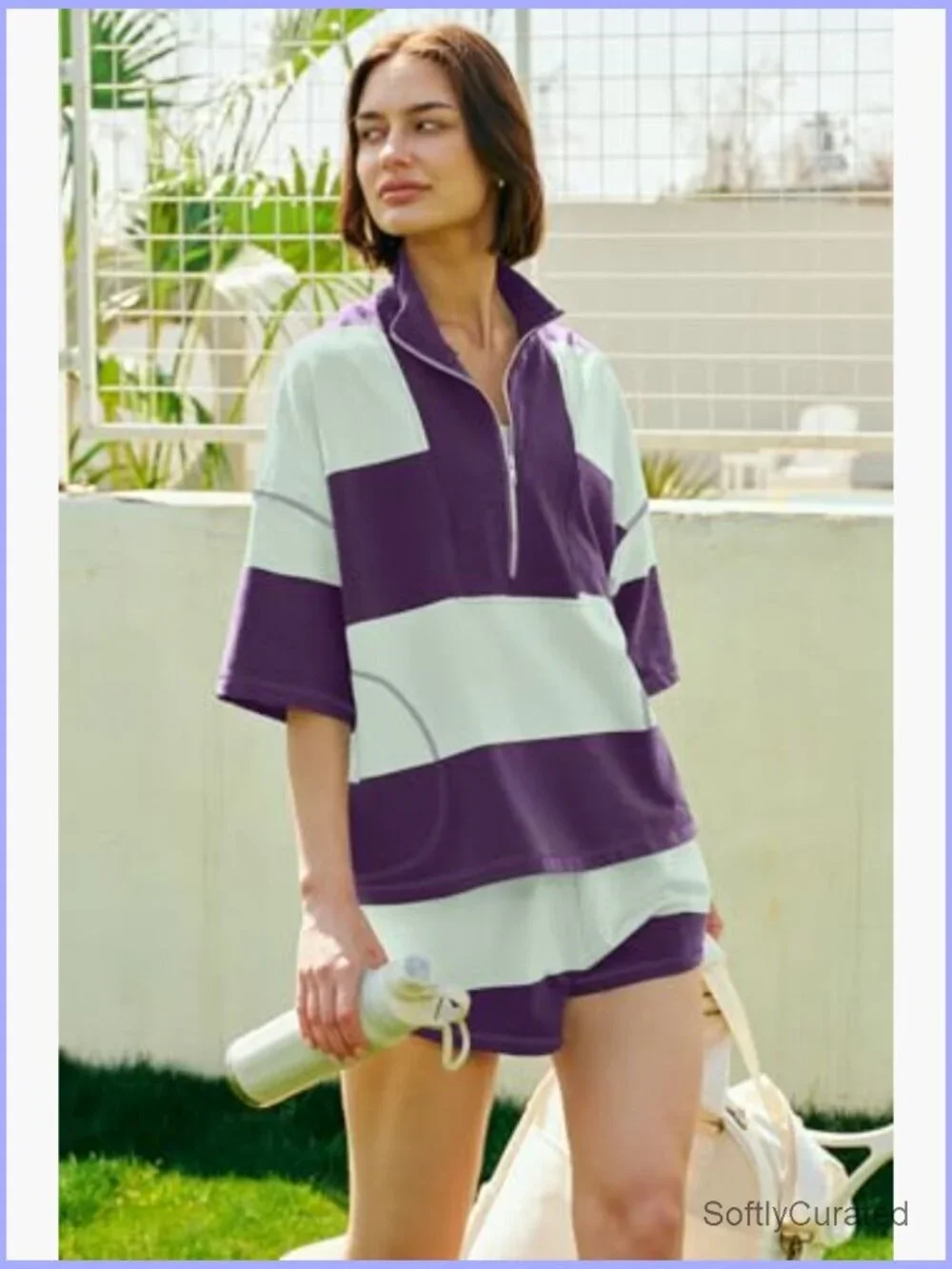 Striped 2 Piece Short Set with Pockets Workout Lounge Matching Outfit